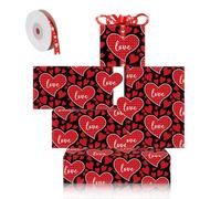 Heart Wrapping Paper, Wedding Wrapping Paper With Red Heart LOVE and Ribbon, Folded Flat 4 Sheets 50x70 cm Per Sheet For Weddings, Bridal Showers, Engagements, Valentine's Day, Anniversary or Birthday