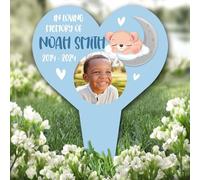 Heart Young Boy Child Photo Bear Blue Remembrance Grave Plaque Memorial Stake |Personalised In Loving Memory Remembrance Memorial Plaque Grave Decoration Marker Garden Ground Stake