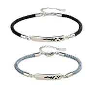 Heartbeat Bracelets For Couples, 2 Pcs Set, Temperature Changing Design, Rope With Silver Chain, His And Hers Matching