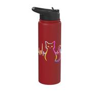Heartbeat Cat Lover Cats Owner Silhouette Art ECG Kitten Stainless Steel Insulated Water Bottle