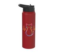 Heartbeat Cat Lover Cats Owner Silhouette Art ECG Kitten Stainless Steel Insulated Water Bottle