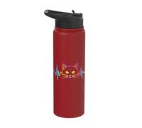 Heartbeat Cat Lover Cats Owner Silhouette Art ECG Kitten Stainless Steel Insulated Water Bottle