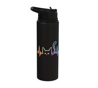 Heartbeat Cat Lover Cats Owner Silhouette Art ECG Kitten Stainless Steel Insulated Water Bottle