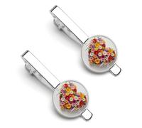 Heartbeat Flower Bouquet 2 Pcs Tie Clips for Men Necktie Tie Bar