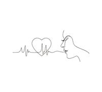 Heartbeat line Art Womens Profile Love Pulse Rhythm Single line Drawing Vinyl Wall Stickers 48x116.5cm Art Mural Painting Coffee