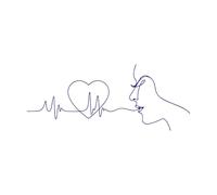 Heartbeat line Art Womens Profile Love Pulse Rhythm Single line Drawing Wall Stickers 48x116.5cm Do not Damage The Wall Surface DarkBlue