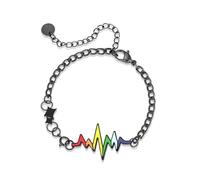 Heartbeat Rainbow Bracelet For Men Women Pride Accessories Lifeline Heart Hope Hand Chain Cool Necklace For Men Women Party Christmas Birthday Gifts, Adjustable, Copper, no gemstone
