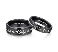 Heartbeat Rings for Couples I Love You More I Love You Most Matching Promise Rings Wedding Bands Sets for Him and Her with Box Titanium Stainless Steel Comfort Fit, Metal, No Gemstone