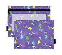 Heartbeat Symbol Happy Valentine's Day 3 Rings Binder with Clear Window Large Pencil Bags Large and Sturdy Three Rings Binder for Office School Supplies Cosmetics Multicolored 2 PCS