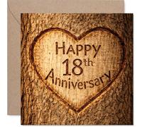Heartfelt 18th Anniversary Card - Rustic Warmth for a Special Milestone - Heart Motif on Wood-effect Design - 145mm Square, Envelope Included