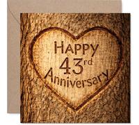 Heartfelt 43rd Anniversary Card - Rustic Charm Meets Romance - Heart Carved into Wood Design - Perfect for Celebrating 43 Wonderful Years - 145mm Square, Envelope Included