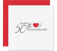 Heartfelt 50th Anniversary Card - Celebrating Five Decades Together - Elegant Red Hearts and Silver Detailing - A Touching Tribute to Lasting Love - 145mm Square, Envelope Included