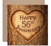 Heartfelt 56th Anniversary Card - Carved with Love - Rustic Heart Motif on Wood-effect Design - A Charming Way to Mark 56 Wonderful Years - 145mm Square, Envelope Included