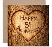 Heartfelt 5th Anniversary Card - Rustic Charm for a Special Milestone - Heart Carved into Wood with Warm Brown Tones - 145mm Square, Envelope Included