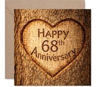 Heartfelt 68th Anniversary Card - Rustic Charm for a Special Milestone - Heart Carved into Wood Design - A Keepsake for Years to Come - 145mm Square, Envelope Included