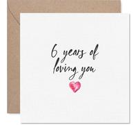 Heartfelt 6th Anniversary Card - Six Years and Still Going Strong - Pink Heart Motif with Sweet '6 Years of Loving You' Message - 145mm Square, Envelope Included