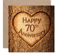 Heartfelt 70th Anniversary Card - Rustic Charm for a Memorable Moment - Carved Heart and Woodgrain Design - A Warm Nod to Lasting Love - 145mm Square, Envelope Included