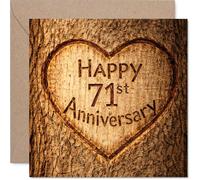 Heartfelt 71st Anniversary Card - Rustic Charm for a Special Milestone - Heart Carved into Wood Design - Warm, Timeless Look Stands Out - 145mm Square, Envelope Included