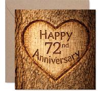 Heartfelt 72nd Anniversary Card - Rustic Charm for a Special Milestone - Heart Carved into Wood with Warm Brown Tones - 145mm Square, Envelope Included