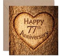 Heartfelt 77th Anniversary Card - Rustic Charm for a Special Milestone - Carved Heart Motif on Wood Texture - 145mm Square, Envelope Included