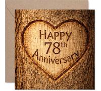 Heartfelt 78th Anniversary Card - Rustic Charm Meets Romance - Carved Heart on Wood-inspired Design - Captures a Lifetime of Love - 145mm Square, Envelope Included