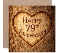 Heartfelt 79th Anniversary Card - Rustic Charm for a Milestone Moment - Carved Heart on Wood Design - Warm and Timeless Keepsake - 145mm Square, Envelope Included