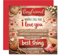 Heartfelt Anniversary Card for Boyfriend - Rustic Charm Meets True Love - Heart Motif with Touching Words, Valentine's Day - 145mm Square, Envelope Included