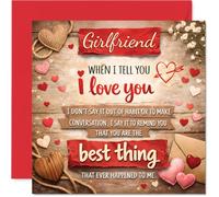 Heartfelt Anniversary Card for Girlfriend - Warm Words for Your Favourite Person - Rustic Hearts Design with Loving Message, Valentine's Day - 145mm Square, Envelope Included