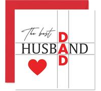 Heartfelt Anniversary Card for Husband - Celebrating the Best Husband and Dad - Bold Red and Black Typography with Love Heart, Father's Day - 145mm Square, Envelope Included