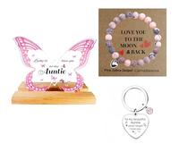 Heartfelt Auntie Gifts Set Christmas - Auntie Birthday Gifts, Mothers Day Gifts - Acrylic Butterfly Display and Pink Zebra Jasper Pink
