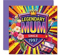 Heartfelt Mother's Day Card - Bold and Bright - Flowers, Makeup and a Crown Celebrate a Legendary Mum, Birthday - 145mm Square, Envelope Included