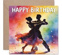 Heartfelt Birthday Card - Bursts of Birthday Joy - Vibrant Couple Dancing in a Watercolour Celebration - Instantly Lifts the Mood - 145mm Square, Envelope Included