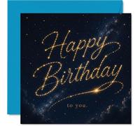 Heartfelt Birthday Card - Celebrate under the Stars - Elegant Night Sky with Shimmering Gold Script and Sparkling Celestial Details - 145mm Square, Envelope Included