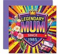 Heartfelt Mothers Day Card - Celebrating a Legendary Mum - Vibrant Flowers, Makeup and Crown Design - Joyful Tribute for a True Queen, Birthday - 145mm Square, Envelope Included