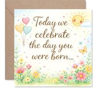 Heartfelt Birthday Card - Cheery Vibes All Round - Balloons and Smiling Sun with Pastel Flowers - A Joyful Way to Mark Their Big Day - 145mm Square, Envelope Included