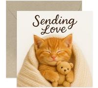 Heartfelt Birthday Card for Cat Lover, 'Sending Love' Gift, Charming Feline Design, for Cat Lovers, Blank Inside with Envelope