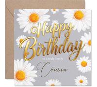 Heartfelt Birthday Card for Cousin, Charming Daisies and Gold Foil Greeting