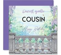 Heartfelt Birthday Card for Cousin - Serene Floral Blooms and Gentle Stone Railing - Thoughtful Nature-inspired Artwork - 145mm Square, Envelope Included