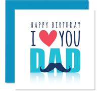 Heartfelt Birthday Card for Dad - Big Love for Dad on His Birthday - Playful Heart and Moustache Motif - A Colourful Way to Show You Care - 145mm Square, Envelope Included