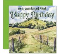 Heartfelt Birthday Card for Dad - Warm Wishes and Rolling Hills - Serene Landscape Design for Dad - A Peaceful Touch to His Special Day - 145mm Square, Envelope Included