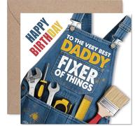 Heartfelt Birthday Card for Daddy - Celebrating the Ultimate Fixer - Tool-themed Design with Bold Blue and Yellow - 145mm Square, Envelope Included