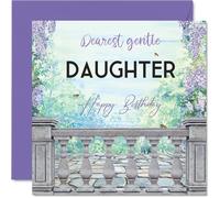 Heartfelt Birthday Card for Daughter - Gentle Wishes for a Beautiful Day - Serene Floral and Stone Railing Design in Soft Purples and Greens - 145mm Square, Envelope Included