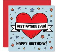 Heartfelt Birthday Card for Father - Cheerful Wishes for Dad - Bold Red Heart with Playful Stars - Bursting with Birthday Love - 145mm Square, Envelope Included
