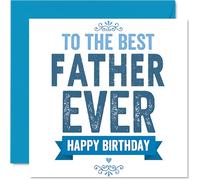 Heartfelt Birthday Card for Father - Cheers to the Best Father - Bold Blue and White Text Design - A Card That Says It All - 145mm Square, Envelope Included