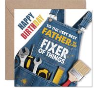 Heartfelt Birthday Card for Father in Law - Celebrating the Ultimate Fixer - Denim Tool Motif Pops in Cheerful Blue and Yellow - 145mm Square, Envelope Included