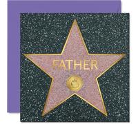 Heartfelt Birthday Card for Father - You're a Star, Dad - Bold Celebratory Design with Gold and Purple Stars, Father's Day - 145mm Square, Envelope Included