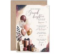 Heartfelt Birthday Card for Granddaughter - Bursting with Pride - Balloons, Gifts and Floral Design in Cheerful Pinks and Gold, Mother's Day - 5X7 Inch, Envelope Included