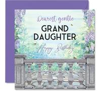 Heartfelt Birthday Card for Granddaughter - Warm Wishes in a Serene Garden Scene - Elegant Floral Design with Soft Purples and Greens - 145mm Square, Envelope Included