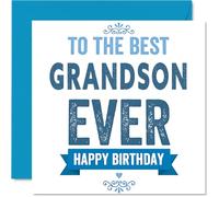 Heartfelt Birthday Card for Grandson - Celebrating Your Big Day in Style - Bold Blue and White Design with Cheerful Lettering - 145mm Square, Envelope Included