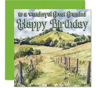 Heartfelt Birthday Card for Great Grandad - A Warm Wish on Your Special Day - Serene Landscape with Rolling Hills and Clear Sky - 145mm Square, Envelope Included